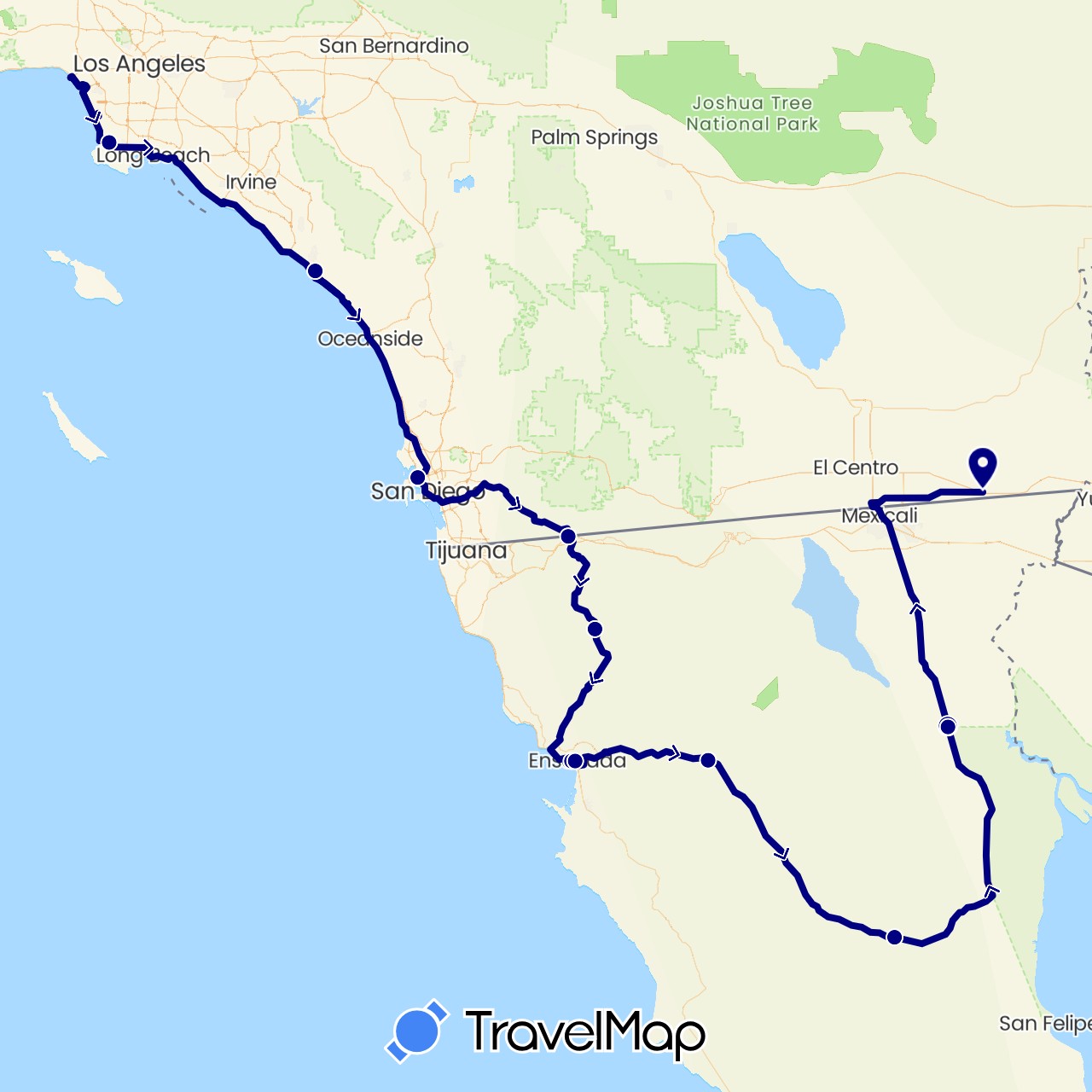 TravelMap itinerary: driving in Mexico, United States (North America)